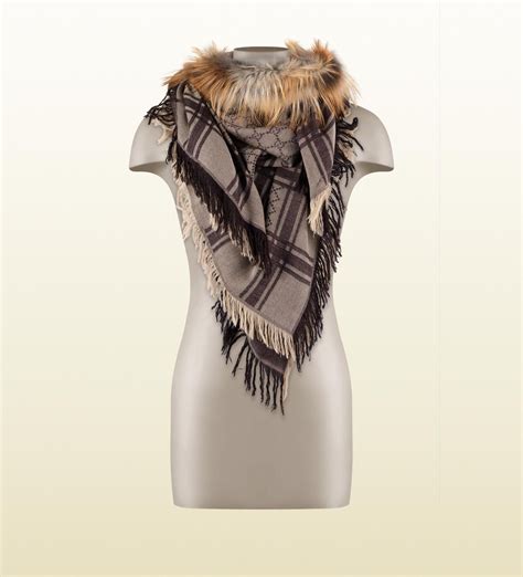 gucci crochet scarf|Gucci scarf with fur trim.